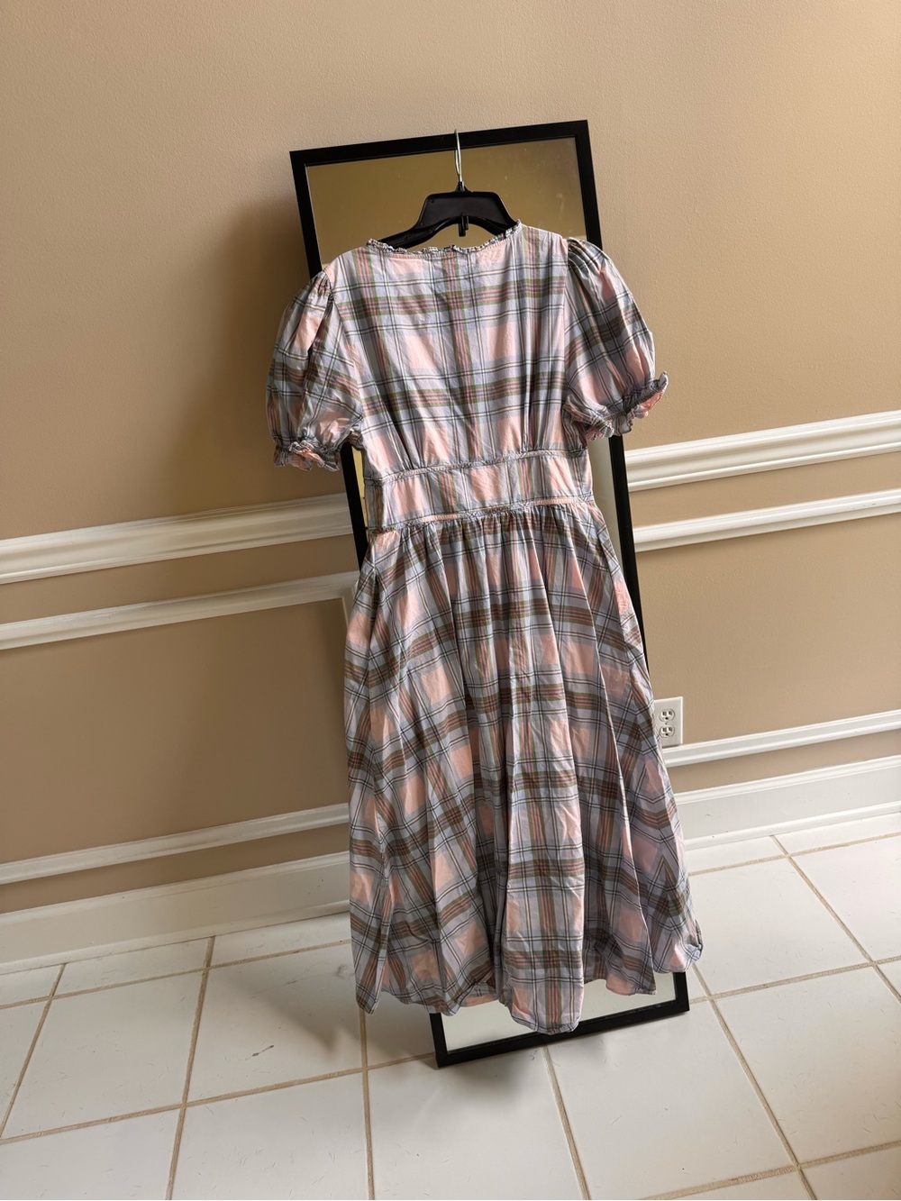 Hill House Home Sabrina Cotton Pastel Plaid Tie-Front Midi Dress Pink & Blue - Picture 5 of 9